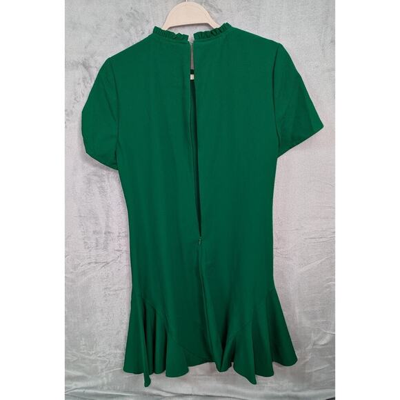 CeCe Ruffle Neck Short Sleeve Godet A-Line Dress‎ Women's 2 Lush Green Back Zip - Picture 5 of 10
